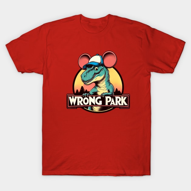 Dino-Mouse Theme Park Mashup Long T-Shirt – Whimsical Prehistoric Fun Top T-Shirt by Klimek Prints